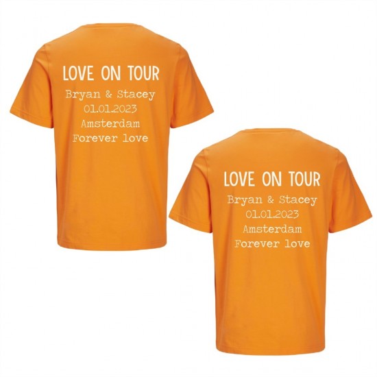 Koningsdag shirts love on tour met persoonlijk opdrukken