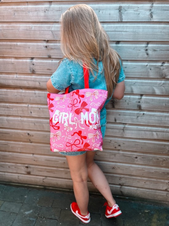 Mama strikjes tas roze girl mom met kindernaam of kindernamen