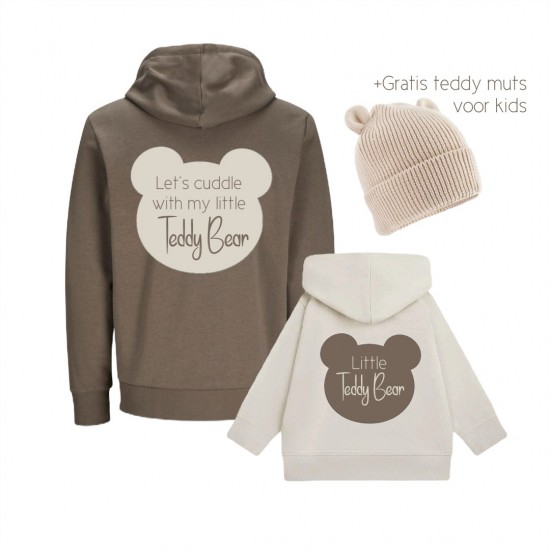 Matching hoodies voor moeder en kind lets cuddle with my teddy bear met gratis teddy muts voor kinderen 2