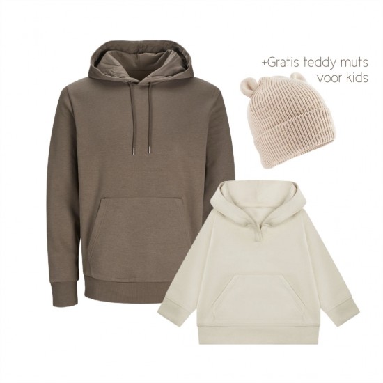 Matching hoodies voor moeder en kind lets cuddle with my teddy bear met gratis teddy muts voor kinderen