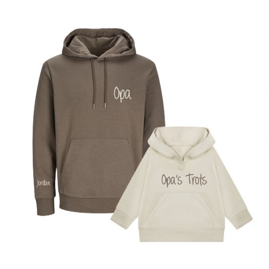 Matching hoodies voor opa en kleinkind opas trots met naam of namen kleinkinderen op de mouw