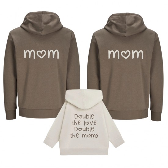 Matching hoodies voor twee mamas en kind double the moms