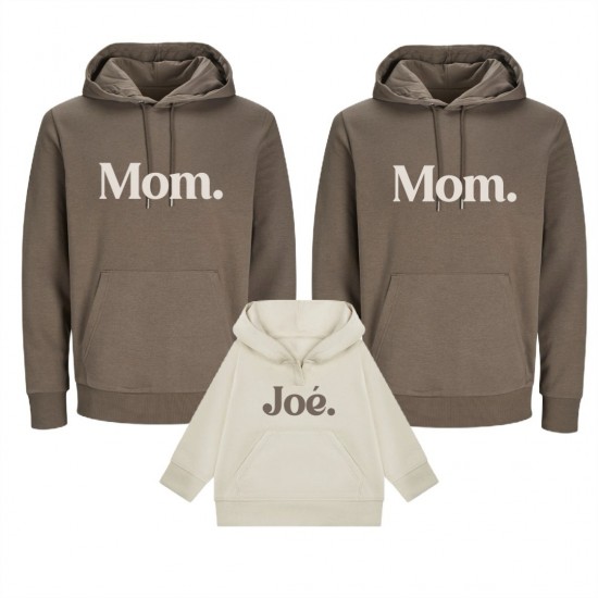 Matching hoodies voor twee mamas en kind mom en kindernaam