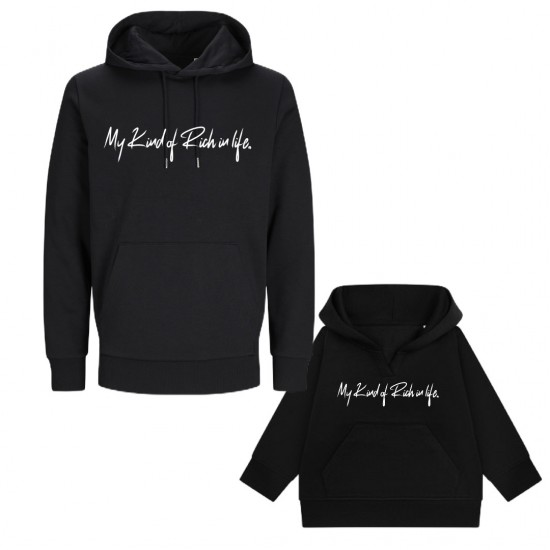 Matching hoodies voor vader en kind my kind of rich in life