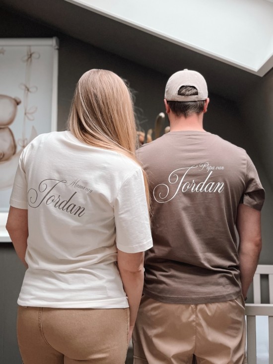 Matching shirts voor koppels papa en mama van met kindernaam of kindernamen