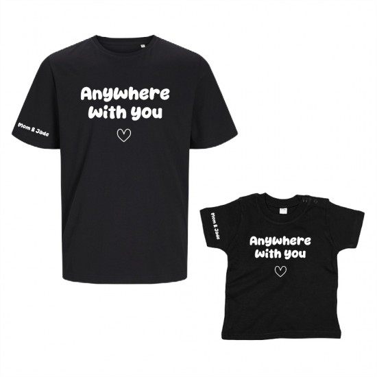 Matching shirts voor moeder en kind anywhere with you mom en kindernaam