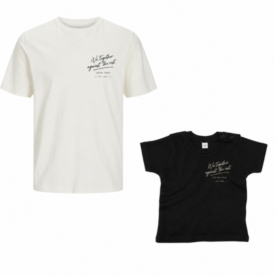 Matching shirts voor ouder en kind wij samen tegen de rest met jaartal 0