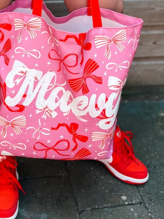 Rood roze mama tas met strikjes met kindernaam of eigennaam