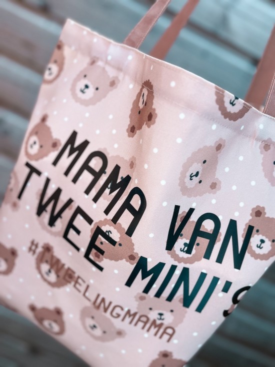 Tweeling mama tas mama van twee minis met eigen gekozen kindernamen gratis gepersonaliseerd