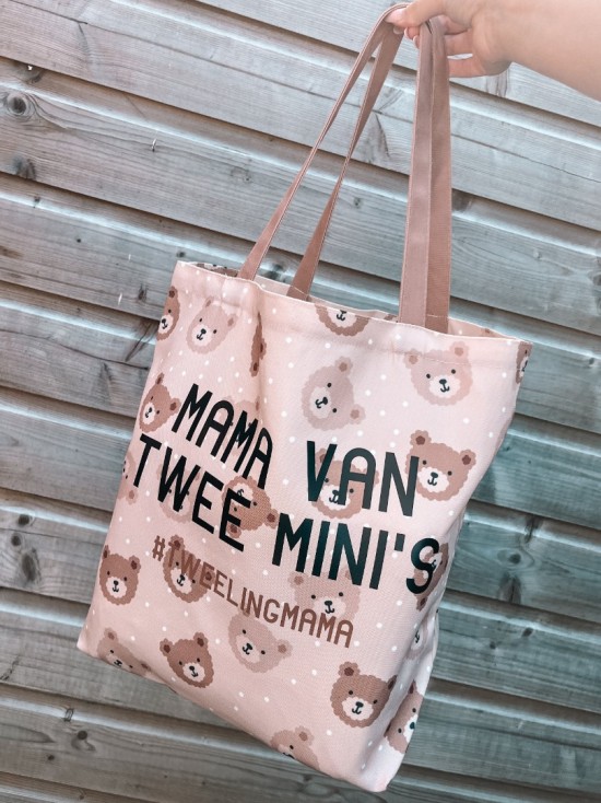 Tweeling mama tas mama van twee minis met kindernamen betaalbaar kerstcadeau voor moeder schoonmoeder zus of schoonzus