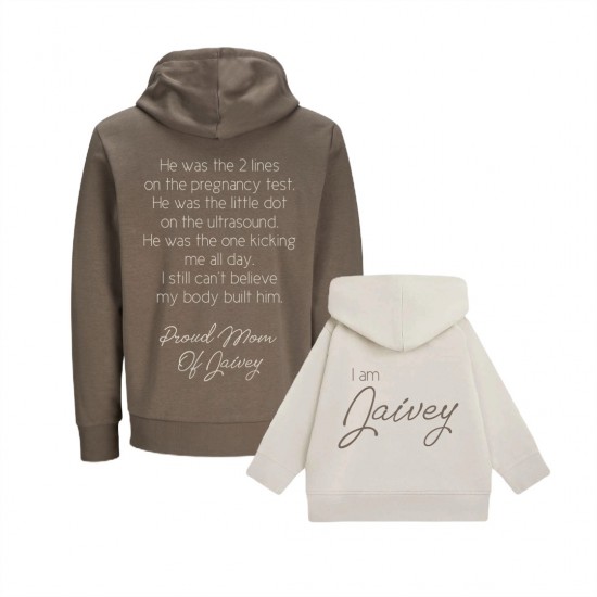 Twinning hoodies voor moeder en kind proud mom of met kindernaam jongen