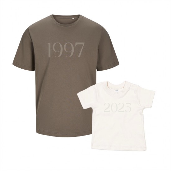 Twinning shirts voor vader en kind met eigen geboortejaar