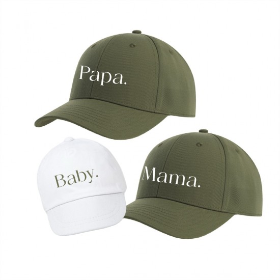 Zwangerschaps bekendmaking petten papa mama en baby